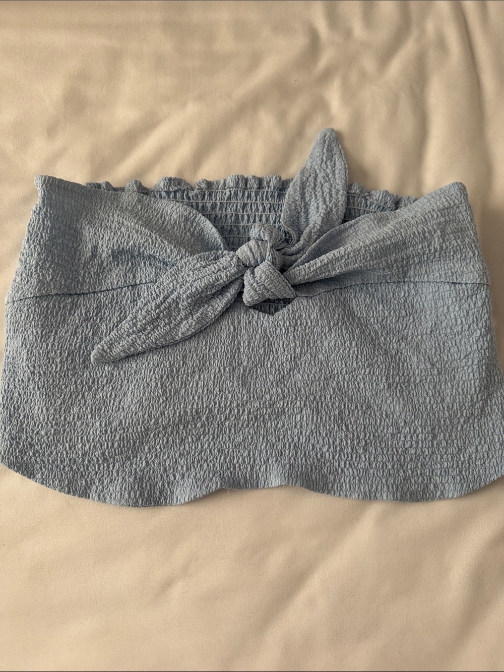 SHEIN Light Blue Smocked Tie-Front Crop Top